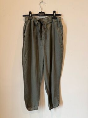 Caslon Olive Linen Drawstring Cropped Relaxed Pants